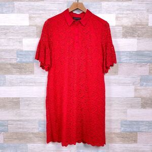 Banana Republic Lace Polo Shirt Dress Red Short Sleeve Womens Medium Petite MP